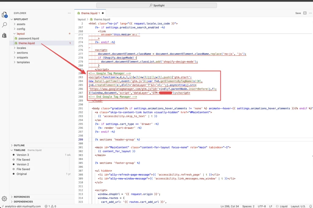 Where to paste them in Shopify's theme.liquid file.