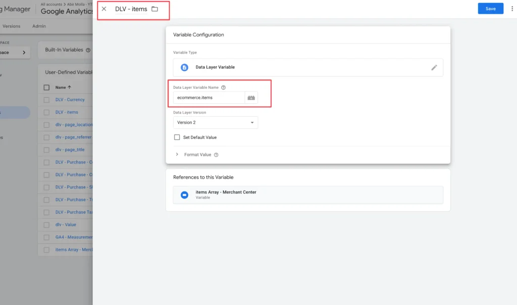 Configuring ga4 ecommerce tracking with gtm variables.