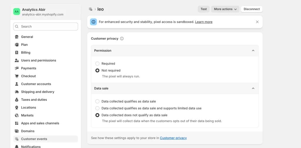 configure the pixel privacy settings: